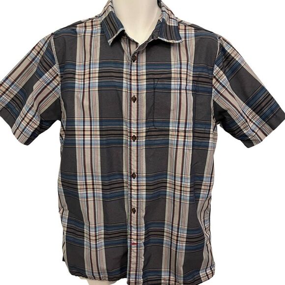 The North Face Plaid Short Sleeve Button Down Men’s Size Medium Blue Casual - Picture 1 of 5